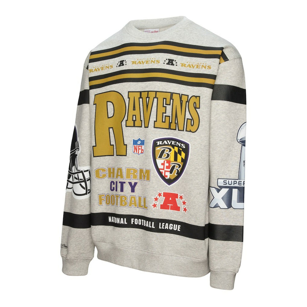Baltimore Ravens Mitchell & Ness All Over Print Vintage Fleece Crewneck Sweatshirt