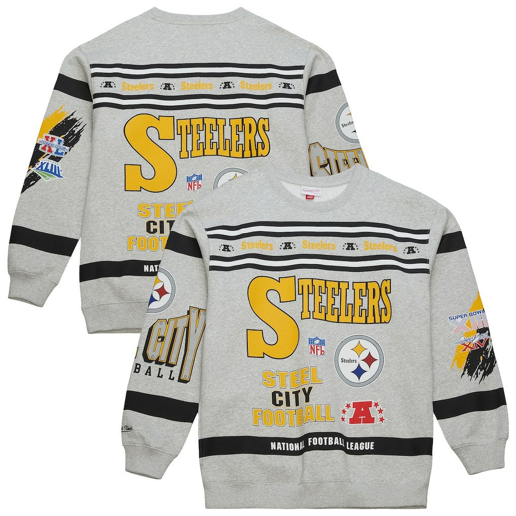 Pittsburgh Steelers Mitchell & Ness All Over Print Vintage Fleece Crewneck Sweatshirt