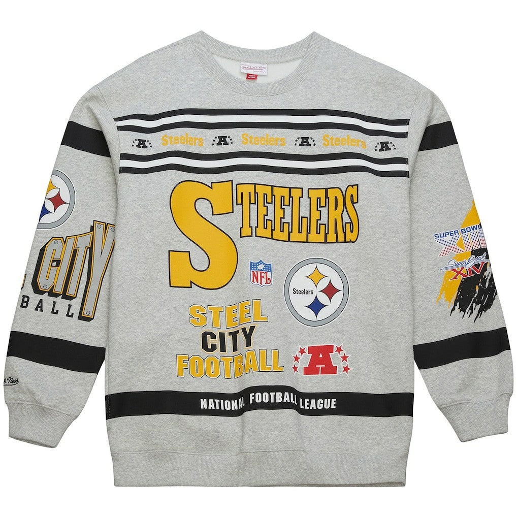Pittsburgh Steelers Mitchell & Ness All Over Print Vintage Fleece Crewneck Sweatshirt