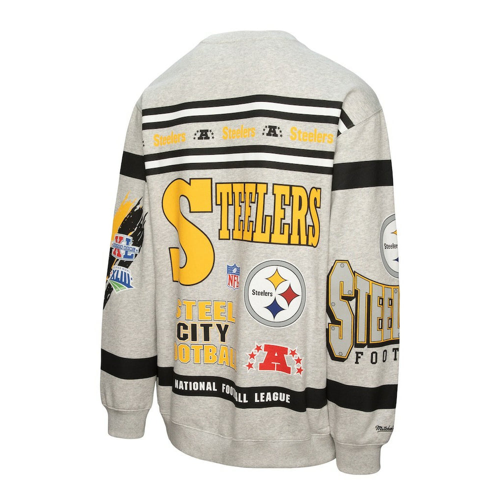 Pittsburgh Steelers Mitchell & Ness All Over Print Vintage Fleece Crewneck Sweatshirt