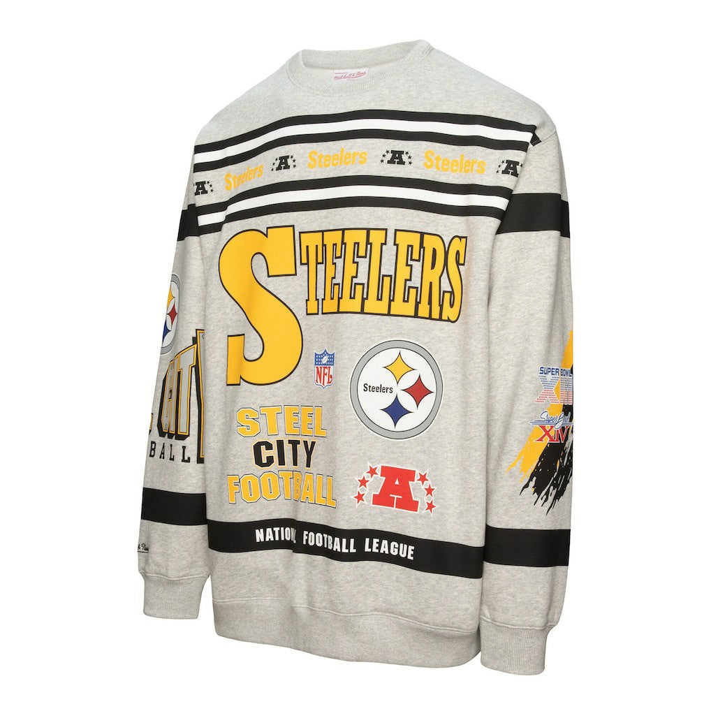 Pittsburgh Steelers Mitchell & Ness All Over Print Vintage Fleece Crewneck Sweatshirt