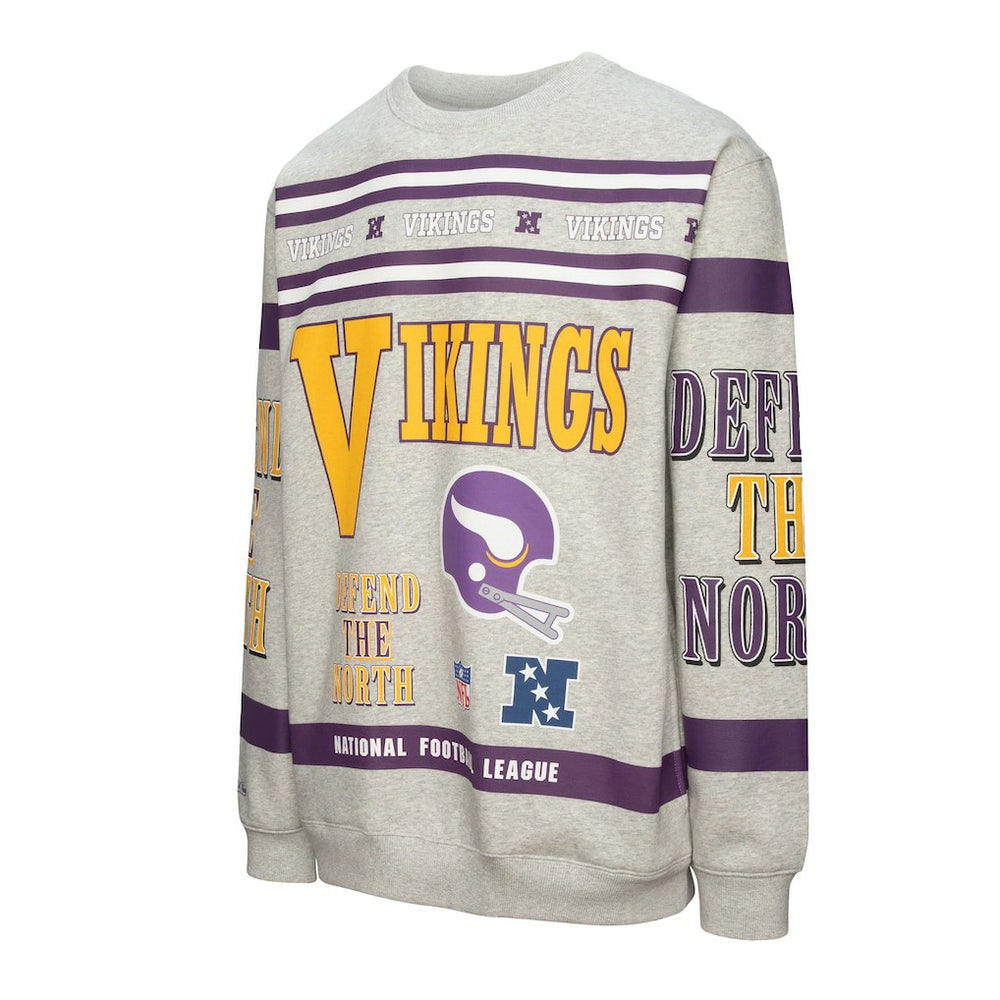 Minnesota Vikings Mitchell & Ness All Over Print Vintage Fleece Crewneck Sweatshirt