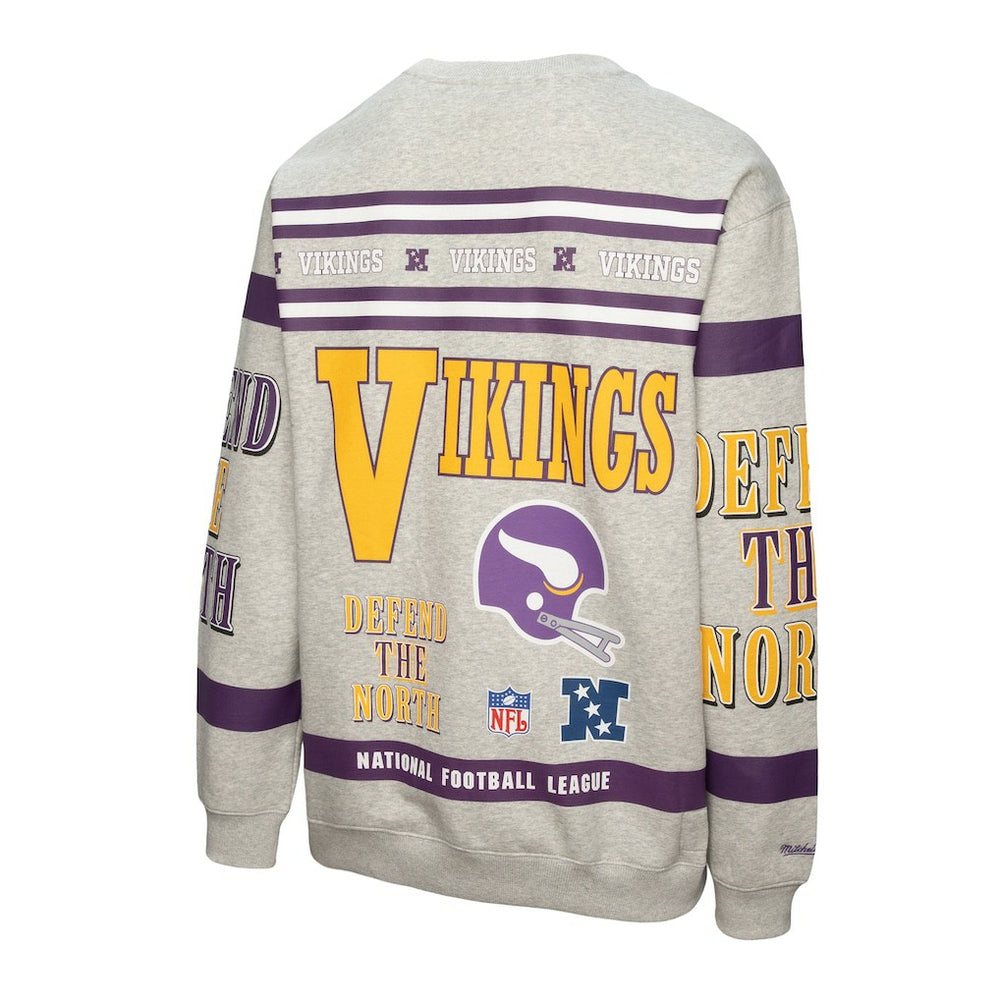 Minnesota Vikings Mitchell & Ness All Over Print Vintage Fleece Crewneck Sweatshirt