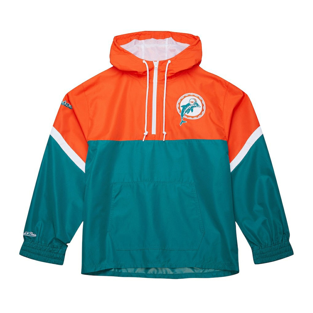 Miami Dolphins Mitchell & Ness Tie Breaker Vintage Logo Lightweight Anorak Half-Zip Windbreaker