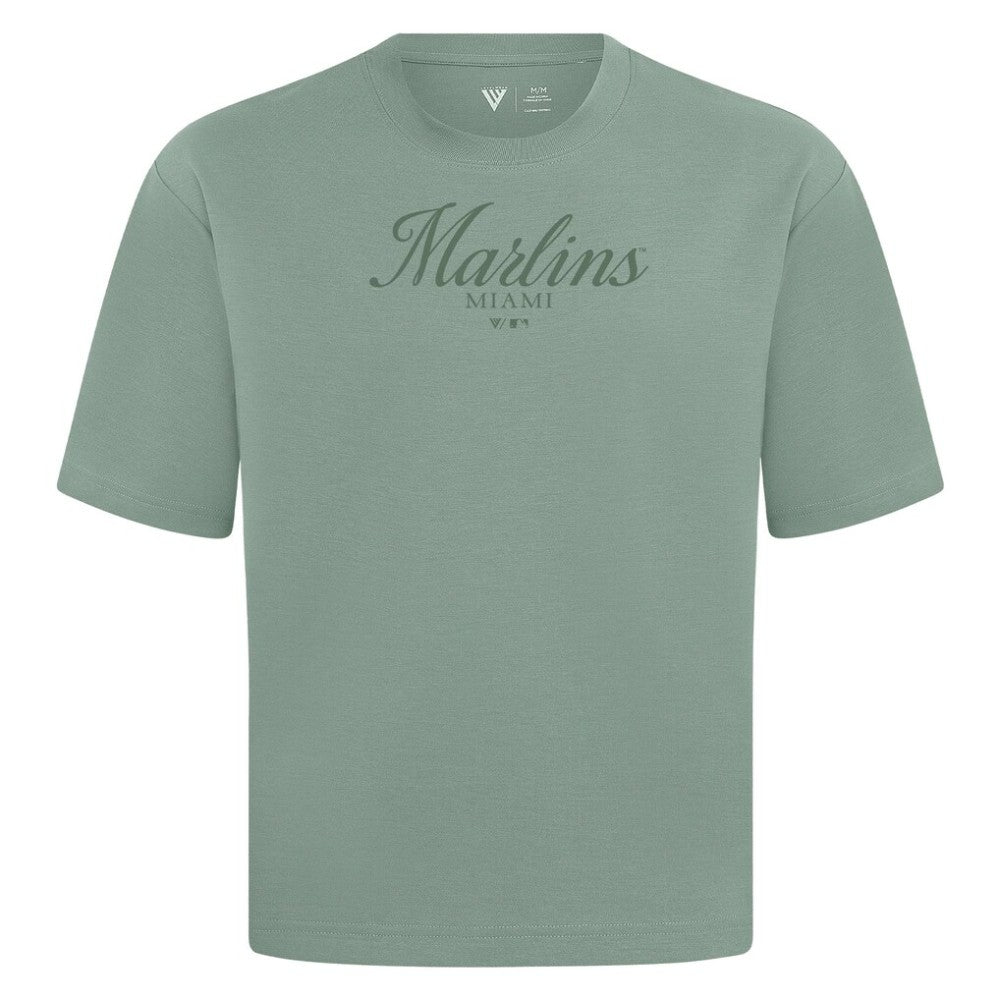 Miami Marlins Levelwear Ethereal Oversized Luxe Signature Knit T-Shirt | MLB On Sale
