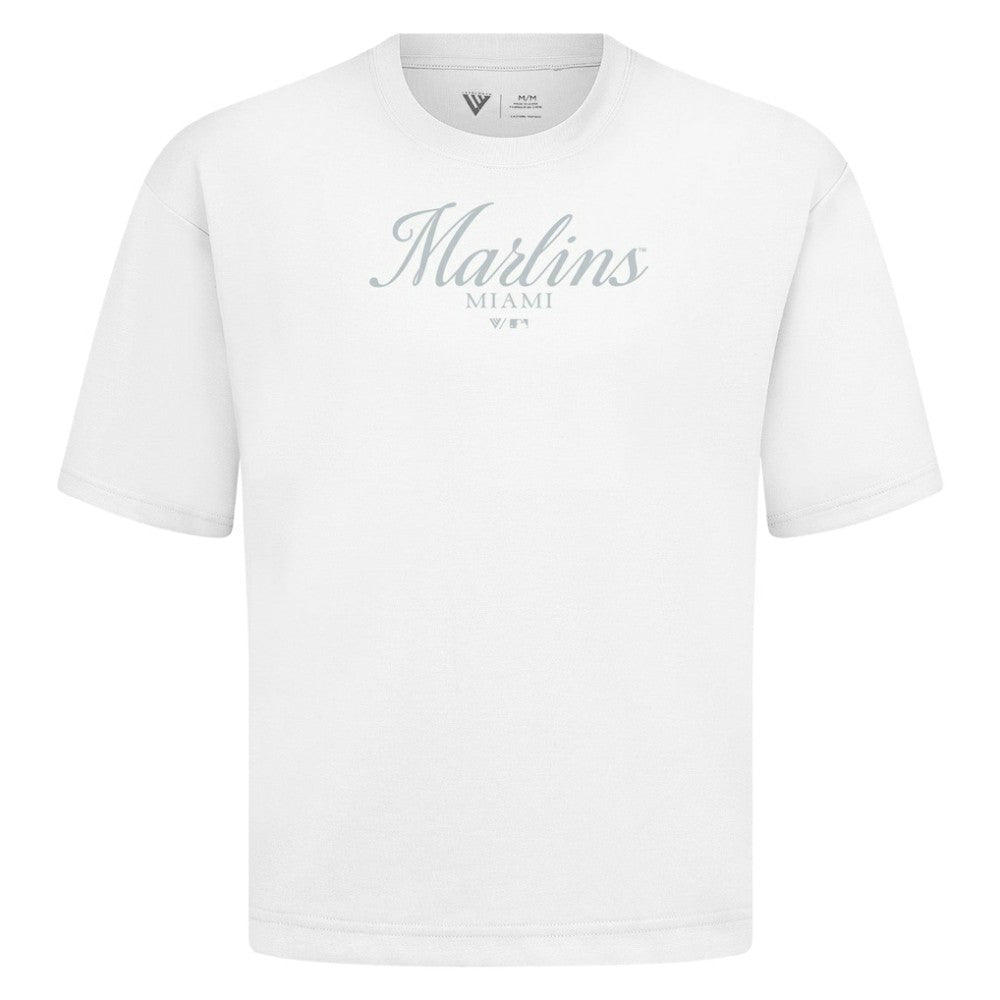 Miami Marlins Levelwear Ethereal Oversized Luxe Signature Knit T-Shirt | MLB Outlet