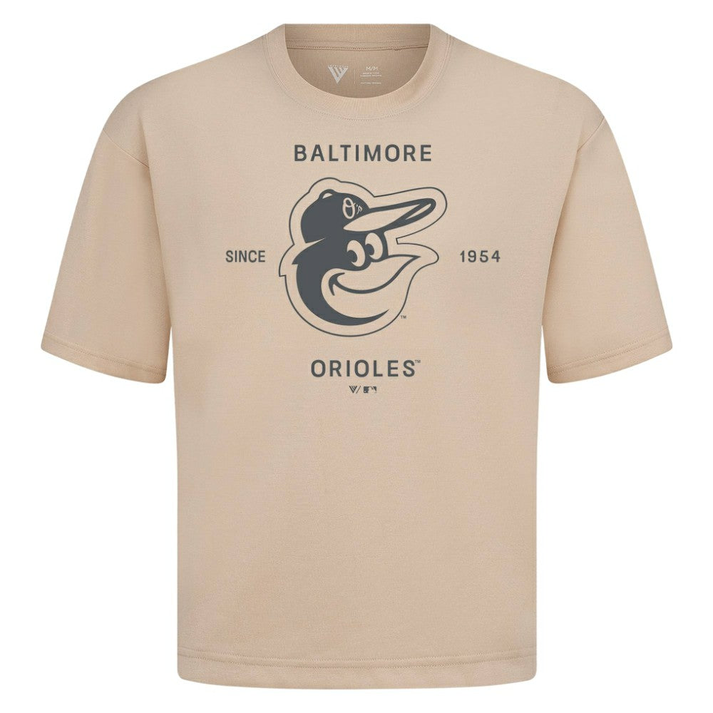 Baltimore Orioles Levelwear Crossway Oversized Luxe Signature Knit T-Shirt | MLB Shop