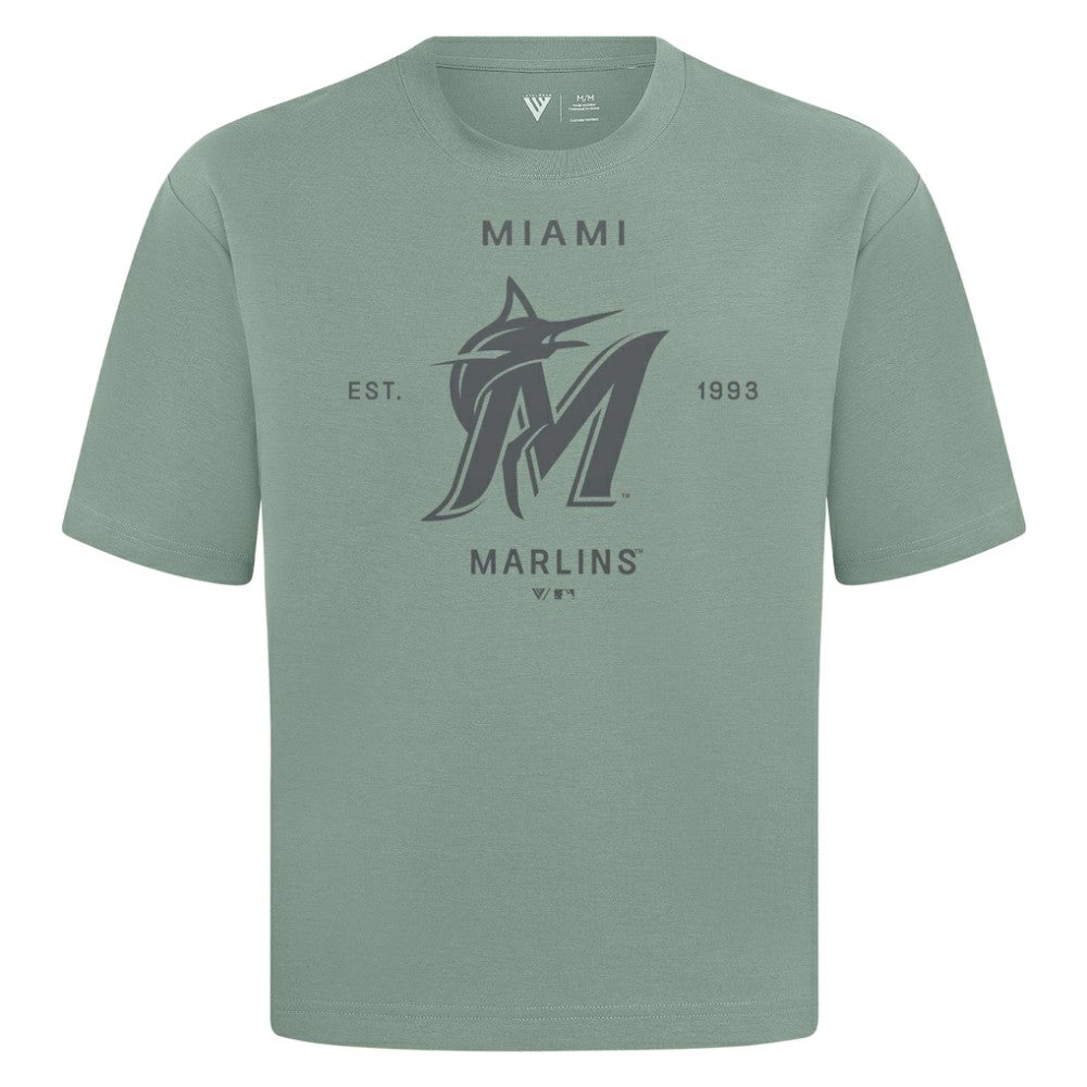 Miami Marlins Levelwear Crossway Oversized Luxe Signature Knit T-Shirt | MLB On Sale