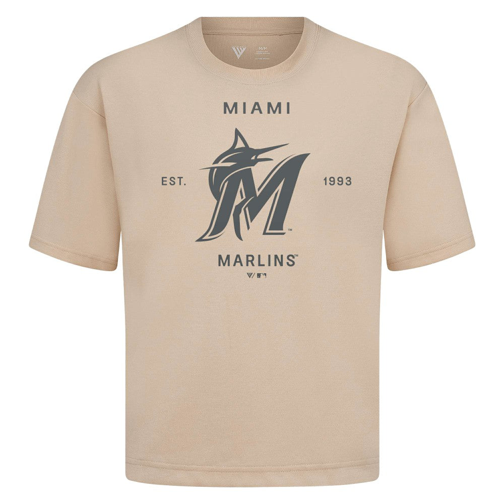 Miami Marlins Levelwear Crossway Oversized Luxe Signature Knit T-Shirt | MLB New