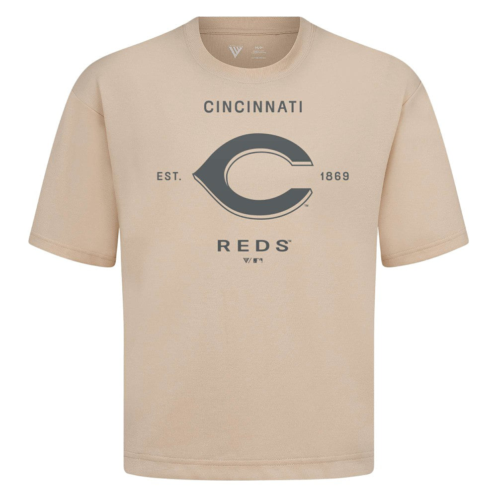 Cincinnati Reds Levelwear Crossway Oversized Luxe Signature Knit T-Shirt | MLB Online
