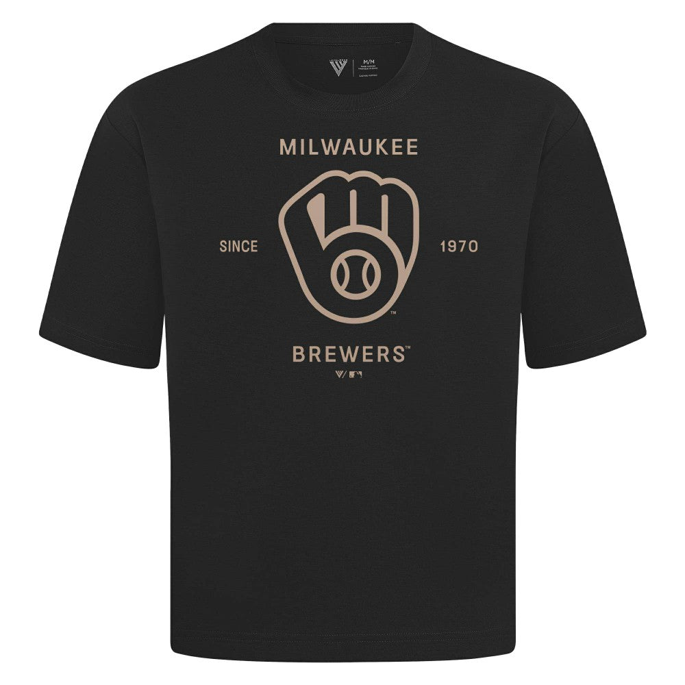 Milwaukee Brewers Levelwear Crossway Oversized Luxe Signature Knit T-Shirt | MLB For sale