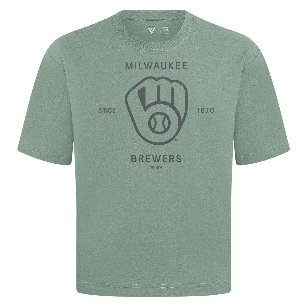 Milwaukee Brewers Levelwear Crossway Oversized Luxe Signature Knit T-Shirt | MLB Shop