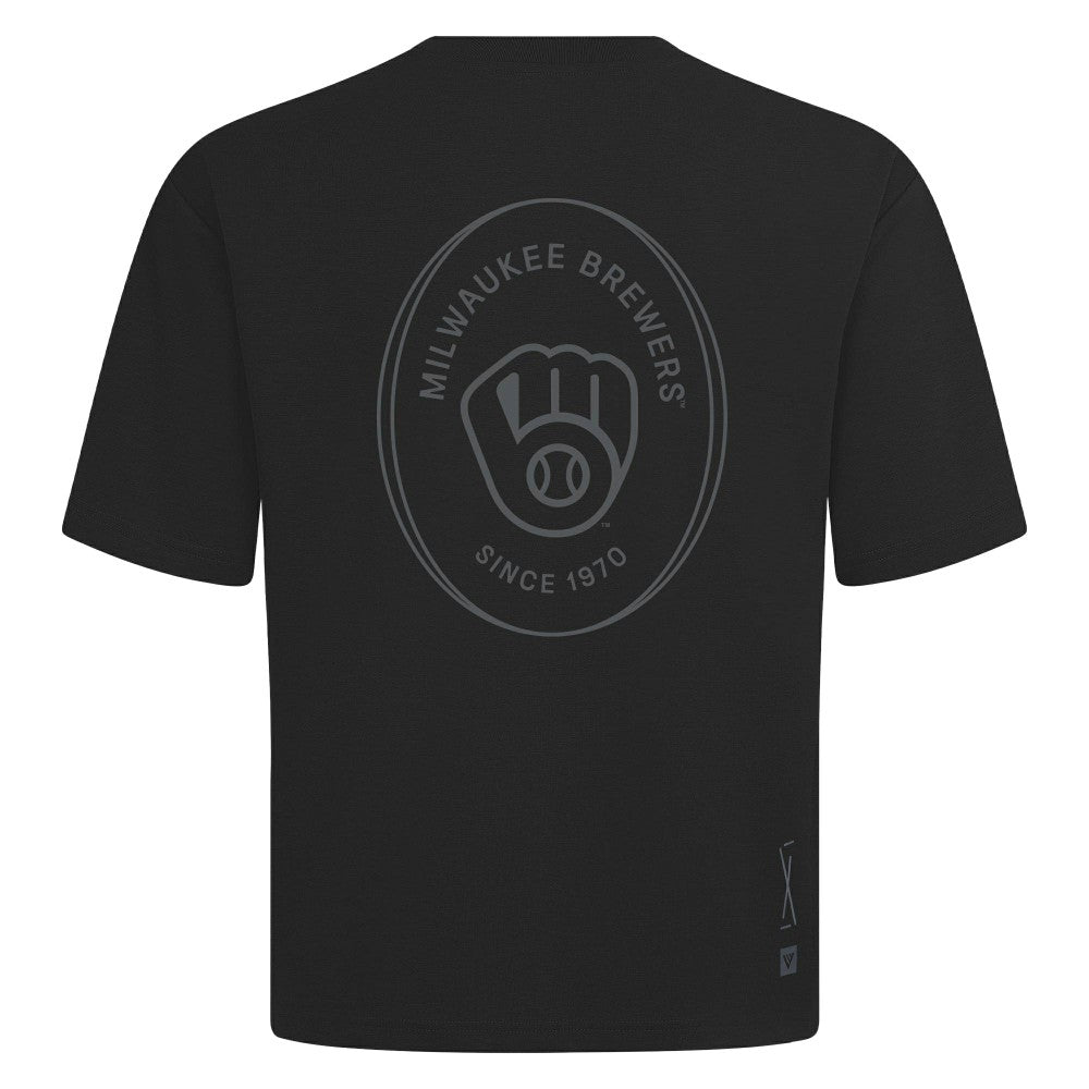 Milwaukee Brewers Levelwear Signet Oversized Luxe Signature Knit T-Shirt | MLB Outlet