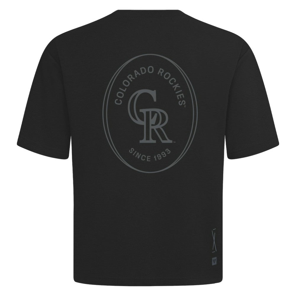 Colorado Rockies Levelwear Signet Oversized Luxe Signature Knit T-Shirt | MLB For sale
