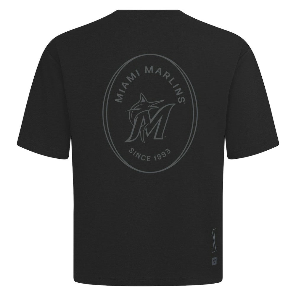Miami Marlins Levelwear Signet Oversized Luxe Signature Knit T-Shirt | MLB Outlet