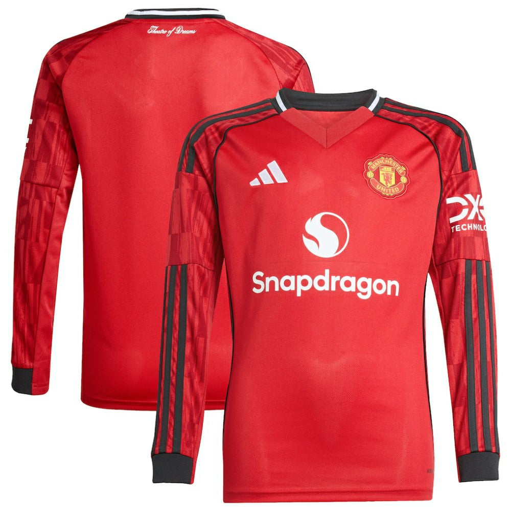 Manchester United Youth Home 2025/26 Replica Long Sleeve Jersey Red - Adidas