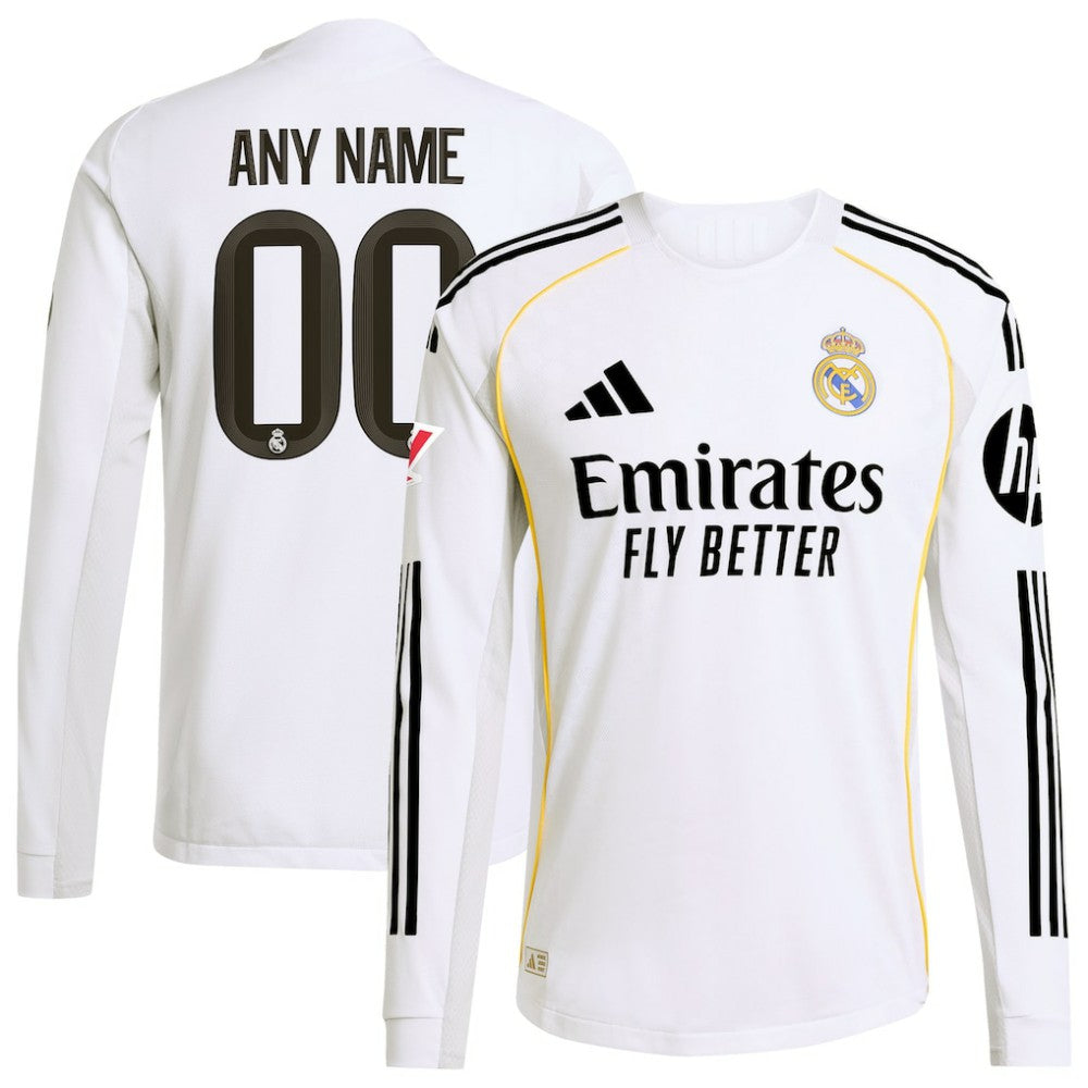 Real Madrid 2025/26 Home Long Sleeve Custom Jersey White - Adidas