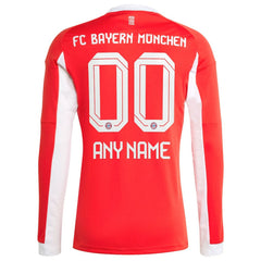 Bayern Munich 2025/26 Home Replica Long Sleeve Custom Jersey Red - Adidas