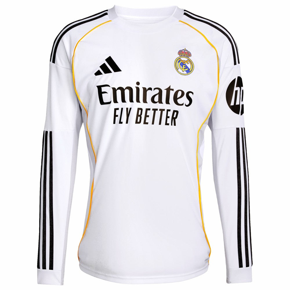 Real Madrid 2025/26 Home Replica Long Sleeve Custom Jersey White - Adidas