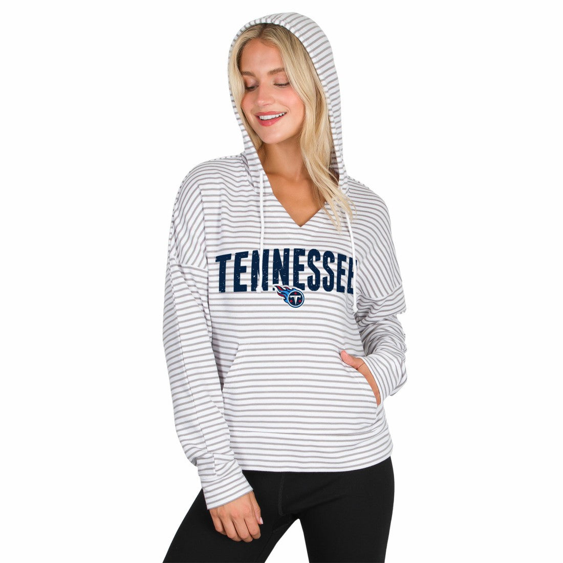 Tennessee Titans  Concepts Sport Women's Liftoff Striped V-Neck Hoodie