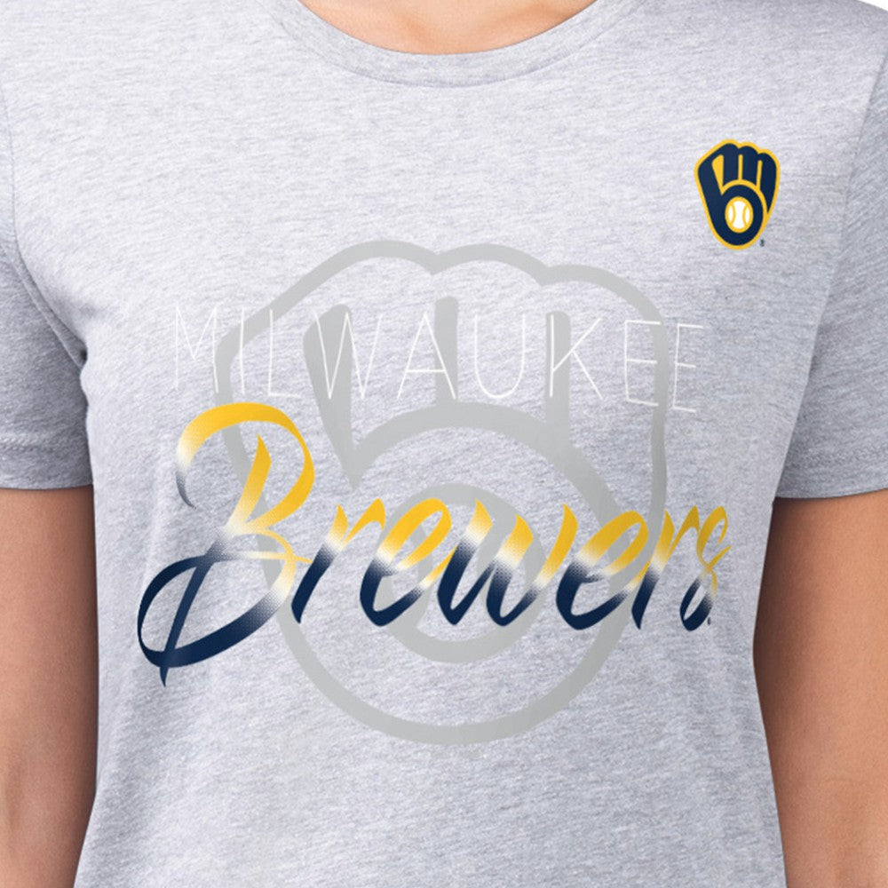 Milwaukee Brewers G-III 4Her by Carl Banks Women's Super-Slim Fit Lightweight Shadow Logo Graphic T-Shirt | MLB New