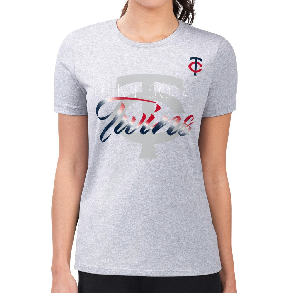 Minnesota Twins G-III 4Her by Carl Banks Women's Super-Slim Fit Lightweight Shadow Logo Graphic T-Shirt | MLB On Sale