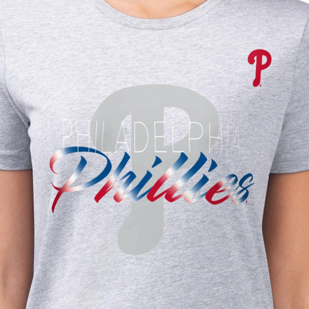 Philadelphia Phillies G-III 4Her by Carl Banks Women's Super-Slim Fit Lightweight Shadow Logo Graphic T-Shirt | MLB On Sale