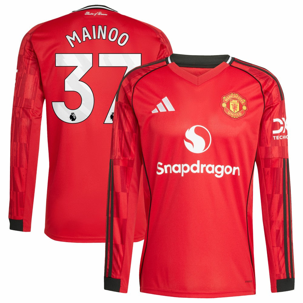 Kobbie Mainoo Manchester United Home 2025/26 Replica Player Long Sleeve Jersey Red - Adidas