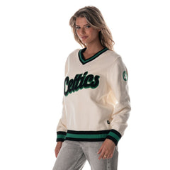 Boston Celtics The Wild Collective Women's Jacquard V-Neck Sweater Outlet