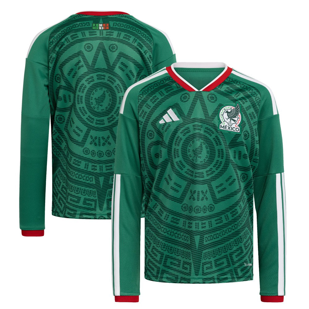Mexico National Team Youth FIFA x World Cup 2026 Home Replica Long-Sleeve Jersey Green - Adidas