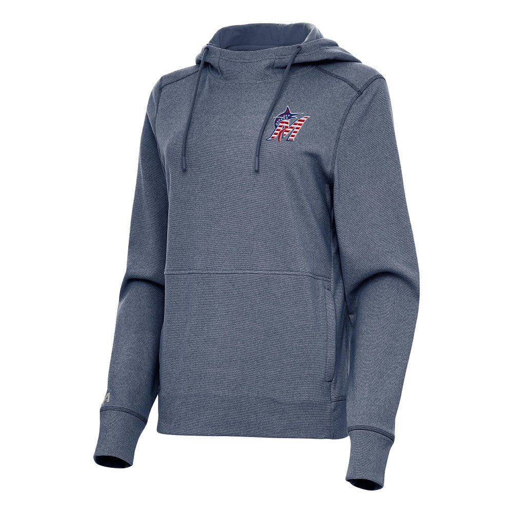 Miami Marlins Antigua Women's Justice Stars and Stripes Team Logo Pullover Hoodie | MLB Near me