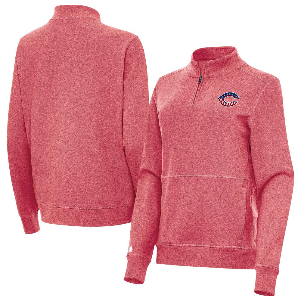 Cincinnati Reds Antigua Women's Crush Stars and Stripes Team Logo Quarter-Zip Pullover Top | MLB New