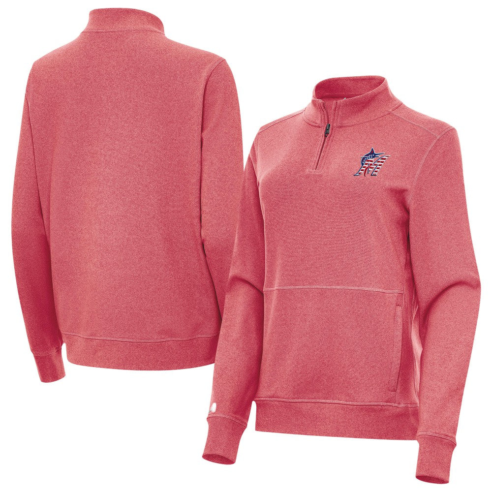 Miami Marlins Antigua Women's Crush Stars and Stripes Team Logo Quarter-Zip Pullover Top | MLB Outlet