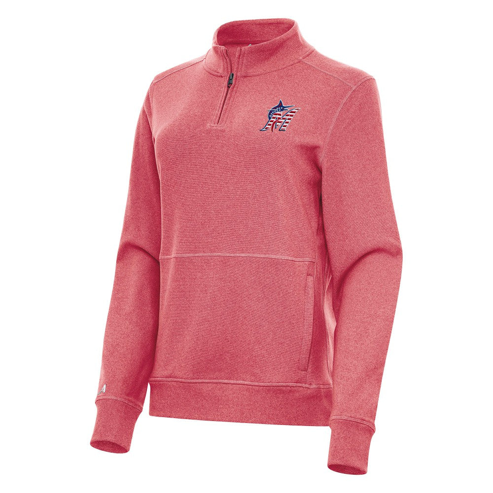 Miami Marlins Antigua Women's Crush Stars and Stripes Team Logo Quarter-Zip Pullover Top | MLB Outlet