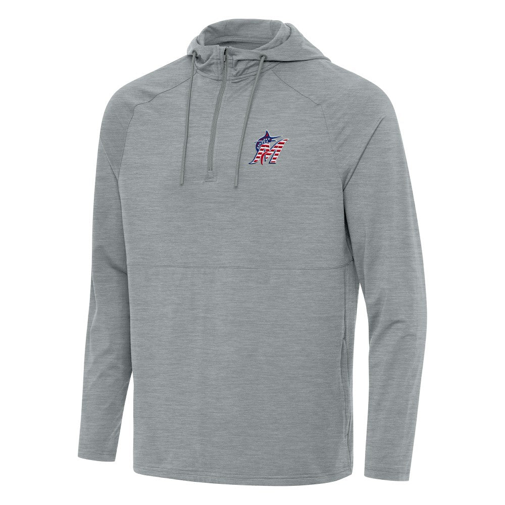 Miami Marlins Antigua Spikes Stars and Stripes Team Logo Quarter-Zip Pullover Hoodie | MLB Sale