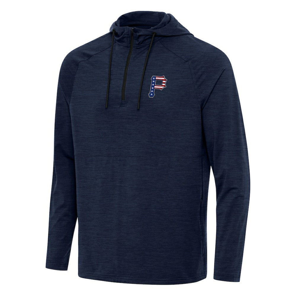 Pittsburgh Pirates Antigua Spikes Stars and Stripes Team Logo Quarter-Zip Pullover Hoodie | MLB On Sale
