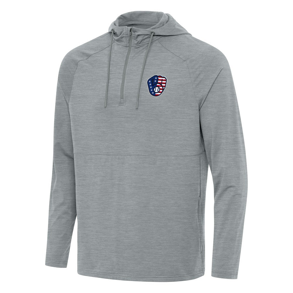 Milwaukee Brewers Antigua Spikes Stars and Stripes Team Logo Quarter-Zip Pullover Hoodie | MLB Discount