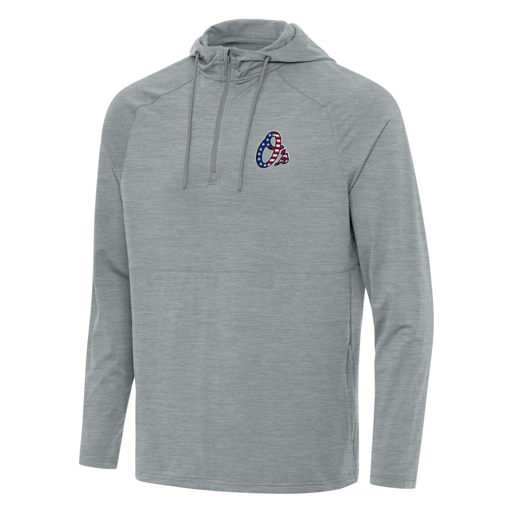 Baltimore Orioles Antigua Spikes Stars and Stripes Team Logo Quarter-Zip Pullover Hoodie | MLB Online