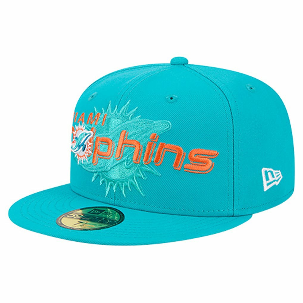 Miami Dolphins New Era Overlap Wordmark 59FIFTY Fitted Hat