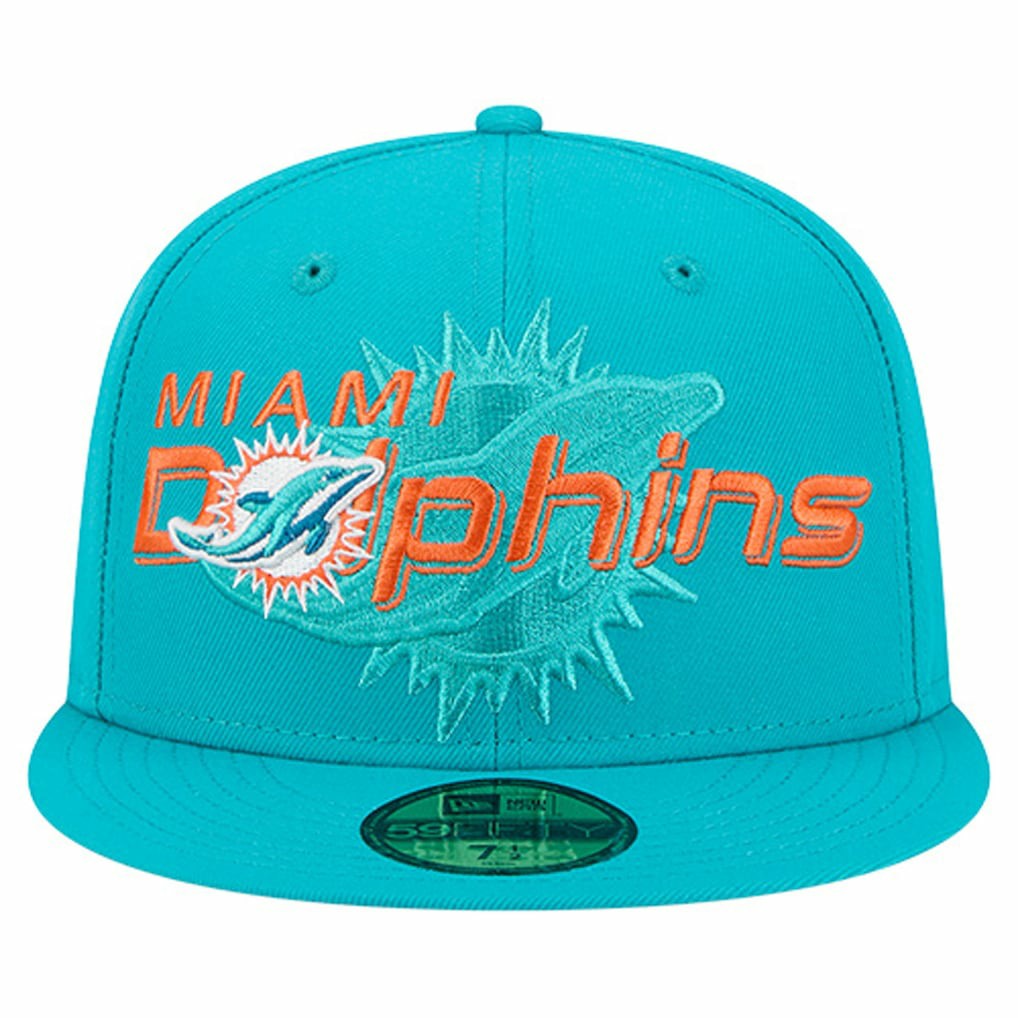 Miami Dolphins New Era Overlap Wordmark 59FIFTY Fitted Hat