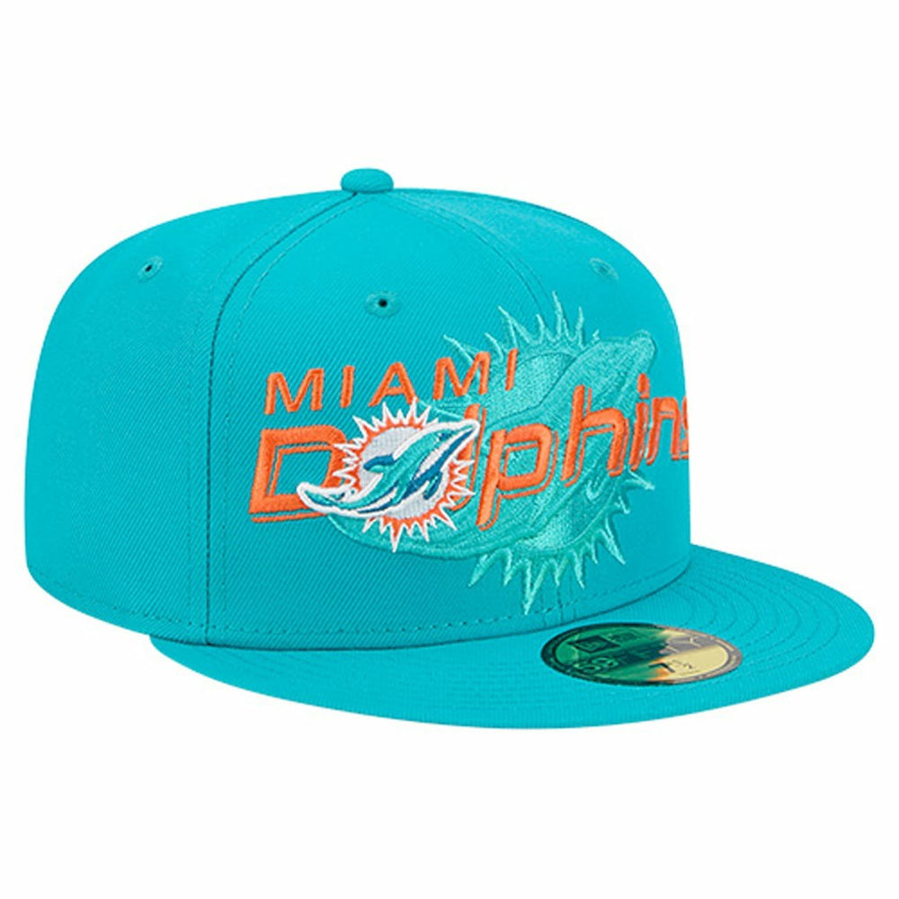 Miami Dolphins New Era Overlap Wordmark 59FIFTY Fitted Hat