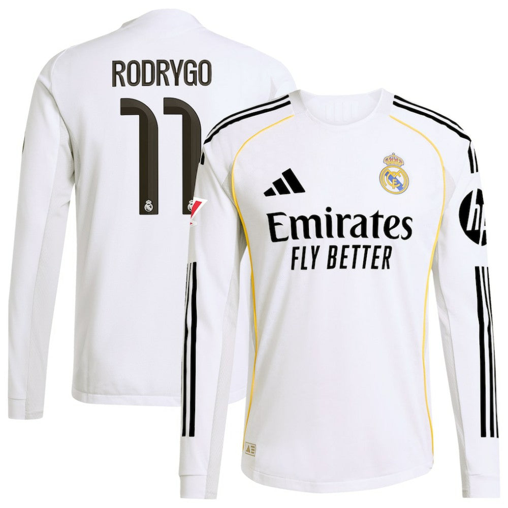 Rodrygo Real Madrid 2025/26 Home Long Sleeve Jersey White - Adidas