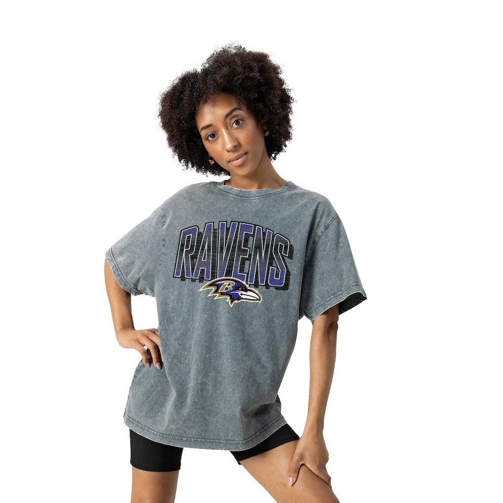 Baltimore Ravens  Gameday Couture Women's Peak Performance Oversized Snow Wash T-Shirt