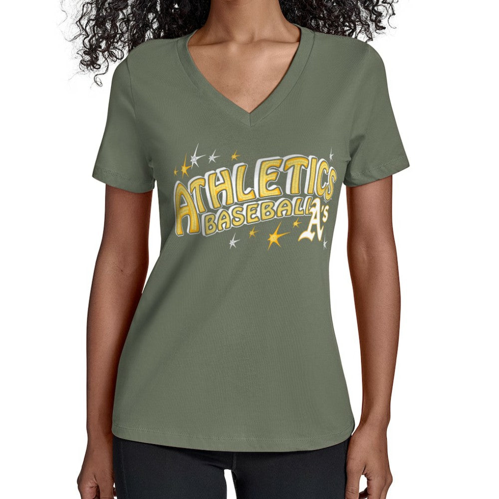 Athletics Starter Women's Fireworks Team Name V-Neck T-Shirt | MLB On Sale