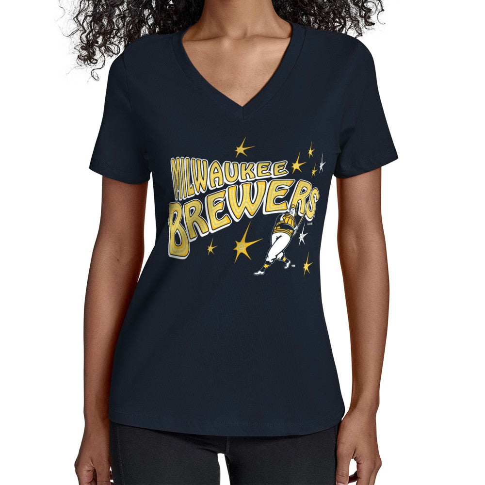 Milwaukee Brewers Starter Women's Fireworks V-Neck T-Shirt | MLB Sale