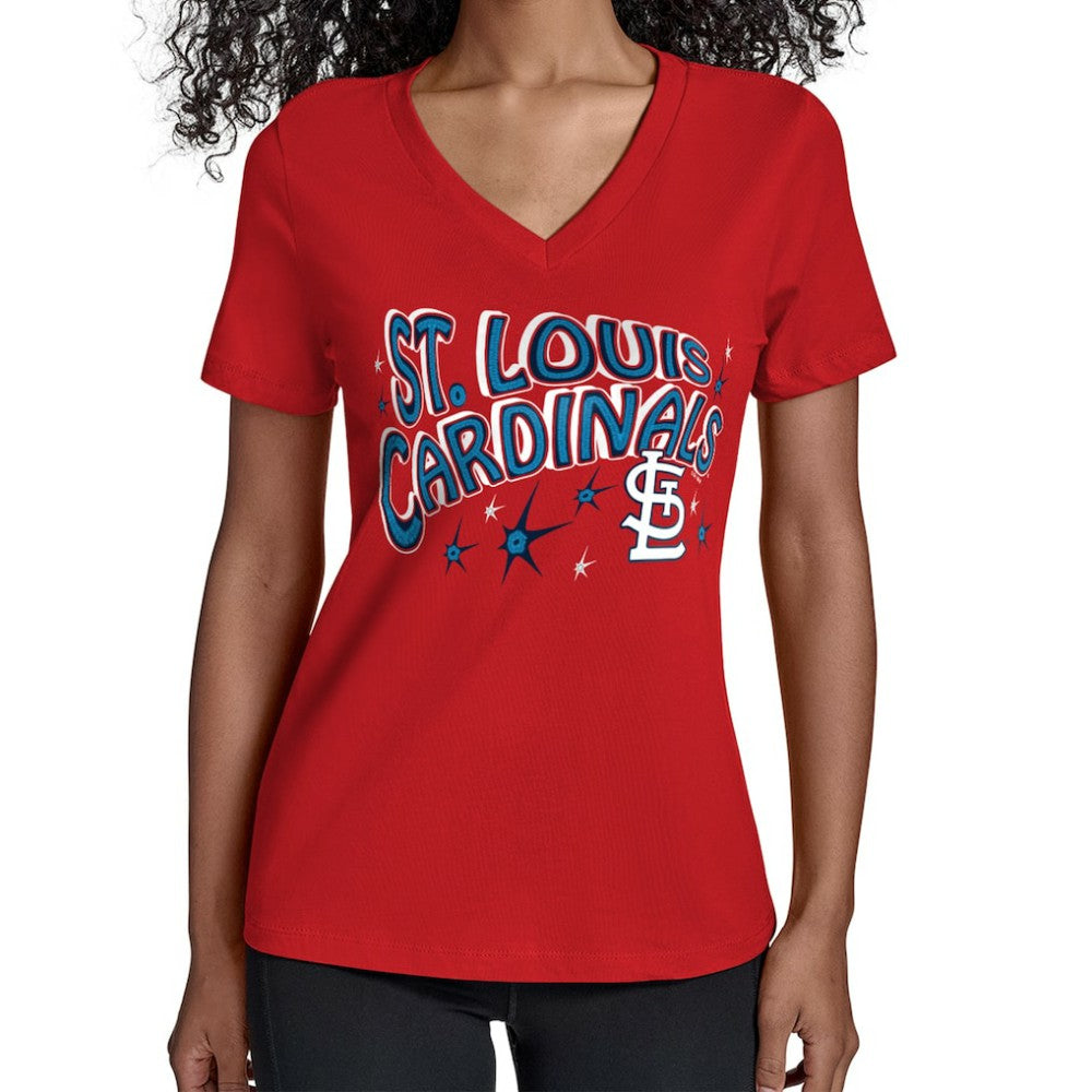 St. Louis Cardinals Starter Women's Fireworks V-Neck T-Shirt | MLB Discount