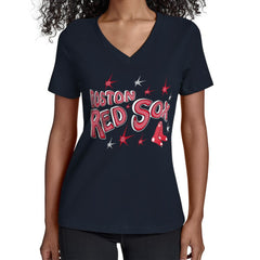 Boston Red Sox Starter Women's Fireworks V-Neck T-Shirt | MLB Sale