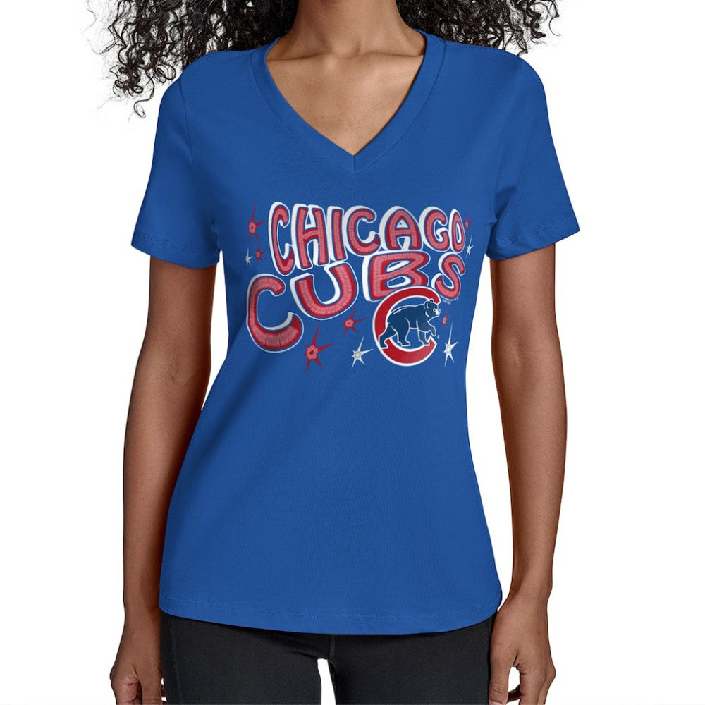 Chicago Cubs Starter Women's Fireworks Team Name V-Neck T-Shirt | MLB US