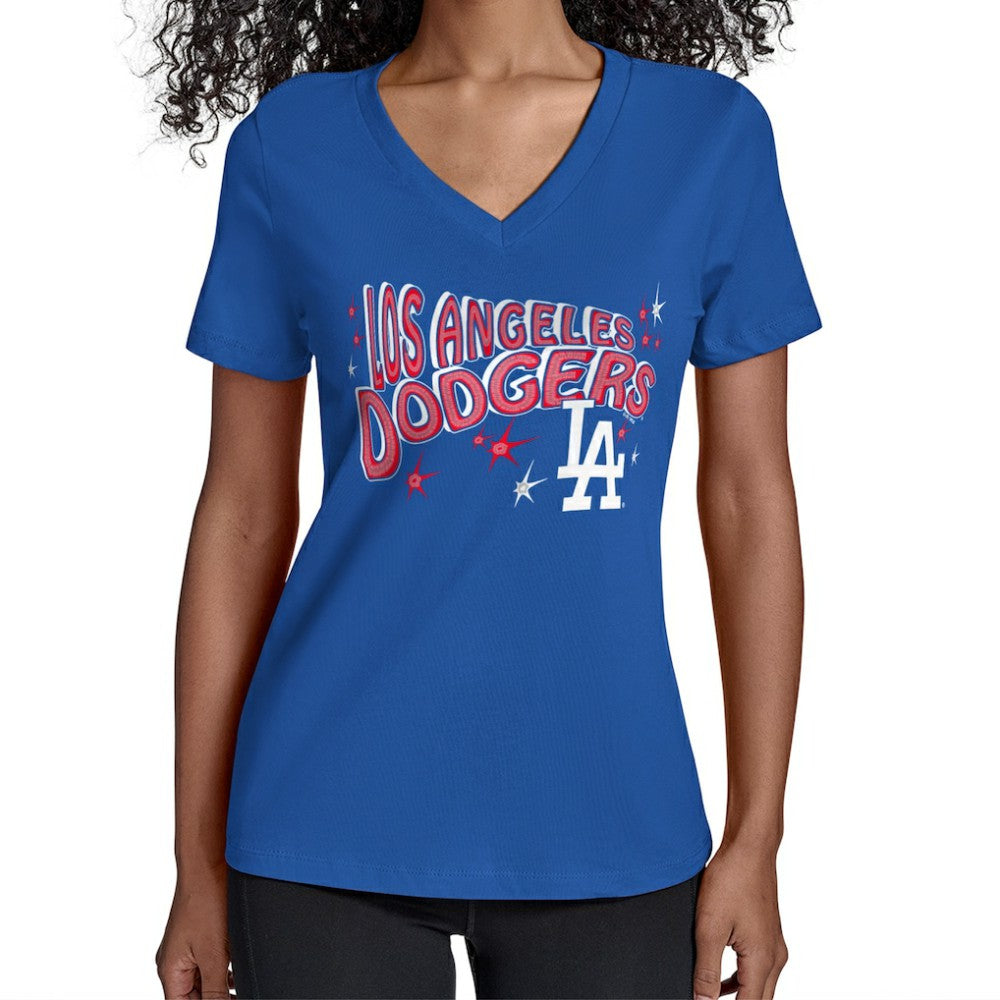 Los Angeles Dodgers Starter Women's Fireworks Team Name V-Neck T-Shirt | MLB For sale