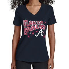 Atlanta Braves Starter Women's Fireworks V-Neck T-Shirt | MLB For sale